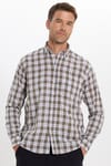 Erkek Regular Fit Klasik Kesim Oversize %100 Pamuk Keten Doku Tek Cep Kareli Düğmeli Yaka Gömlek
