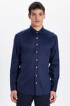 Erkek Regular Fit Klasik Kesim Lacivert Non-Iron Pamuklu Doğa Dostu Belgeli Ütü Gerektirmez Gömlek