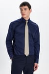 Erkek Regular Fit Klasik Kesim Lacivert Non-Iron Pamuklu Doğa Dostu Belgeli Ütü Gerektirmez Gömlek