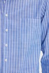 Erkek Regular Fit Klasik Kesim Oversize Uzun Kollu %100 Pamuk Keten Doku Tek Cepli Mavi Çizgili Gömlek