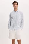 Erkek Regular Fit Klasik Kesim Oversize Uzun Kollu %100 Pamuk Keten Doku Tek Cepli Çizgili Yeşil Gömlek