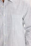 Erkek Regular Fit Klasik Kesim Oversize Uzun Kollu %100 Pamuk Keten Doku Tek Cepli Çizgili Yeşil Gömlek