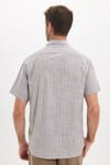 Erkek Regular Fit Klasik Kesim Oversize %100 Pamuk Kısa Kollu Keten Doku Tek Cep Çizgili Gömlek