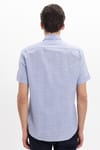 Erkek Regular Fit Klasik Kesim Oversize %100 Pamuk Keten Doku Tek Cepli Çizgili Kısa Kollu Mavi Gömlek