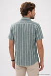 Erkek Regular Fit Klasik Kesim Oversize %100 Pamuk Tek Cepli Çizgili Kısa Kollu Koyu Yeşil Gömlek