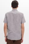 Erkek Regular Fit Klasik Kesim Oversize %100 Pamuk Keten Doku Tek Cepli Çizgili Kısa Kollu Haki Gömlek