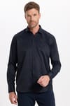 Erkek Regular Fit Rahat Kesim Pamuklu Kolay Ütülenebilir Armürlü Siyah Gömlek