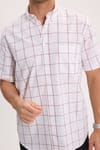  Erkek Regular Fit Klasik Kesim %100 Pamuk Kısa Kollu Kareli Keten Efektli Cepli Gömlek