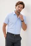 Erkek Regular Fit Klasik Kesim Pamuklu Kısa Kollu Armürlü Mavi Gömlek
