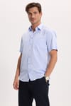Erkek Regular Fit Klasik Kesim Pamuklu Kısa Kollu Armürlü Mavi Gömlek