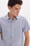 Erkek Regular Fit Klasik Kesim Pamuklu Kısa Kollu Armürlü Gri Gömlek