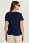 Kadın Slim Fit Dar Kesim Kısa Kollu Bisiklet Yaka Lacivert Tişört