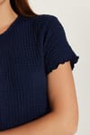 Kadın Slim Fit Dar Kesim Kısa Kollu Bisiklet Yaka Lacivert Tişört