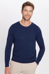 Erkek Slim Fit Bisiklet Yaka Petek Desenli Mavi Triko Kazak