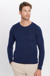 Erkek Slim Fit Bisiklet Yaka Petek Desenli Mavi Triko Kazak