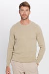 Erkek Slim Fit Bisiklet Yaka Petek Desenli Taş Triko Kazak