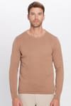 Erkek Slim Fit Bisiklet Yaka Petek Desenli Kahve Triko Kazak