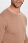 Erkek Slim Fit Bisiklet Yaka Petek Desenli Kahve Triko Kazak