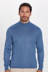 Erkek Slim Fit Dar Kesim Yarım Balıkçı Yaka Düz İndigo Triko Kazak