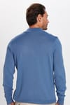 Erkek Slim Fit Dar Kesim Yarım Balıkçı Yaka Düz İndigo Triko Kazak