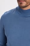 Erkek Slim Fit Dar Kesim Yarım Balıkçı Yaka Düz İndigo Triko Kazak