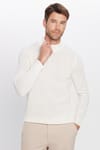 Erkek Slim Fit Dar Kesim Yarım Balıkçı Yaka Düz Beyaz Triko Kazak