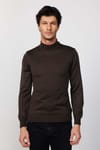 Erkek Slim Fit Yarım Balıkçı Yaka Düz Kahve Triko Kazak