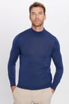 Erkek Slim Fit Yarım Balıkçı Yaka Düz Lacivert Triko Kazak