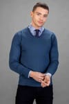Slim Fit Dar Kesim V Yaka Pamuklu Erkek Kazak