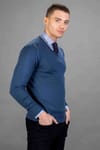 Slim Fit Dar Kesim V Yaka Pamuklu Erkek Kazak