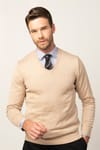 Slim Fit Dar Kesim V Yaka Pamuklu Erkek Kazak