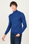 Slim Fit Dar Kesim Tam Balıkçı Yaka Kendinden Desenli İnce Yün Erkek Kazak