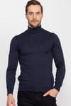 Slim Fit Dar Kesim Tam Balıkçı Yaka Kendinden Desenli İnce Yün Erkek Kazak