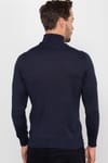 Slim Fit Dar Kesim Tam Balıkçı Yaka Kendinden Desenli İnce Yün Erkek Kazak