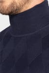 Slim Fit Dar Kesim Tam Balıkçı Yaka Kendinden Desenli İnce Yün Erkek Kazak