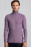 Slim Fit Dar Kesim Tam Balıkçı Yaka Saç Örgü Desenli Erkek Kazak