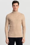 Slim Fit Dar Kesim Tam Balıkçı Yaka Saç Örgü Desenli Erkek Kazak