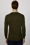 Erkek Slim Fit Bisiklet Yaka Düz Yün Haki Triko Kazak