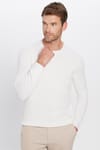 Erkek Slim Fit Bisiklet Yaka Beyaz Triko Kazak