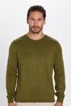 Erkek Slim Fit Dar Kesim Bisiklet Yaka Haki Triko Kazak
