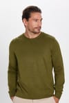 Erkek Slim Fit Dar Kesim Bisiklet Yaka Haki Triko Kazak