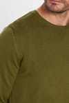 Erkek Slim Fit Dar Kesim Bisiklet Yaka Haki Triko Kazak