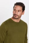 Erkek Slim Fit Dar Kesim Bisiklet Yaka Haki Triko Kazak