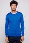 Slim Fit Bisiklet Yaka Mavi Erkek Kazak