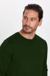 Erkek Slim Fit Dar Kesim Bisiklet Yaka Yeşil Triko Kazak