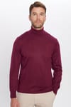 Erkek Slim Fit Tam Boğazlı Yaka Düz Yün Bordo Triko Kazak