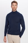Erkek Slim Fit Tam Boğazlı Yaka Düz Yün Lacivert Triko Kazak