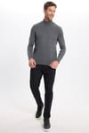Erkek Slim Fit Tam Boğazlı Yaka Düz Yün Gri Triko Kazak