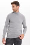 Erkek Slim Fit Tam Boğazlı Yaka Düz Yün Gri Triko Kazak