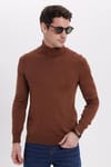 Slim Fit Tam Boğazlı Yaka Düz Yün Erkek Kazak